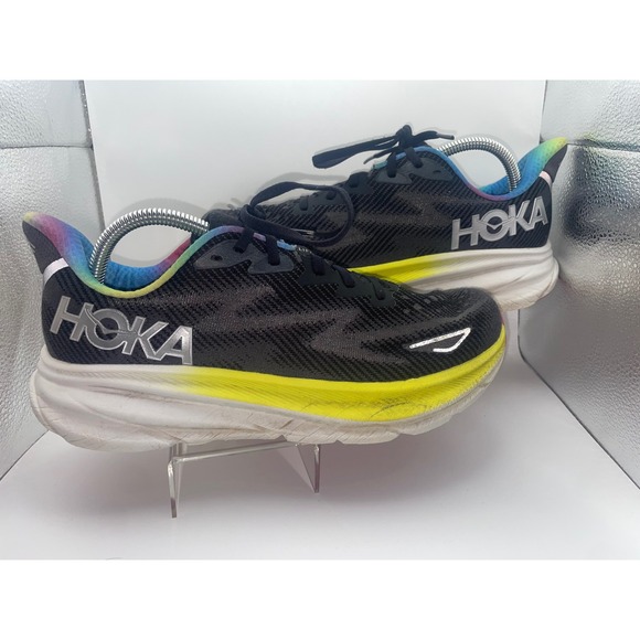 Hoka One One Clifton 9 Women's Size 10.5B Athletic Running Shoes Black Yellow - Picture 1 of 8